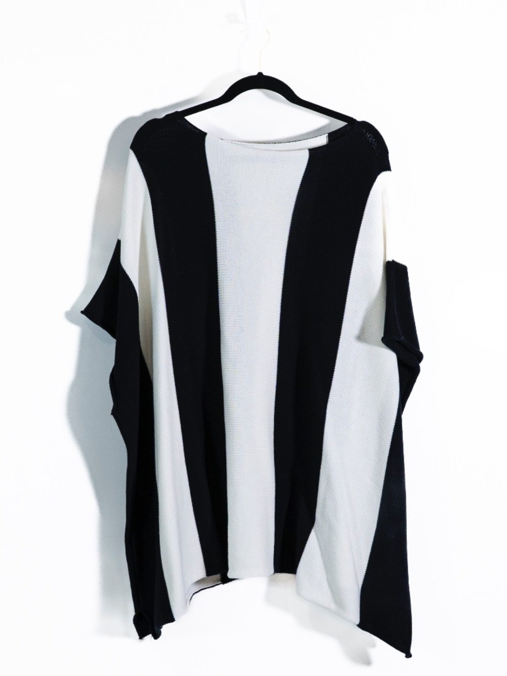 Eskandar Pima Cotton Knit Black White Stripe Print Boxy Pullover Sweater OS